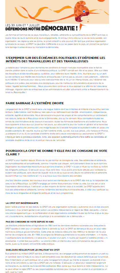 NI NEUTRE, NI PARTISANE : VOILÀ POURQUOI LA CFDT PREND POSITION CONTRE L'EXTRÊME DROITE AUX PROCHAINES LÉGISLATIVES !